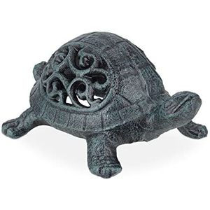 Relaxdays Gietijzeren schildpad, weerbestendig, HBT 6,5 x 10 x 15 cm, decoratie voor binnen en buiten, groen zwart