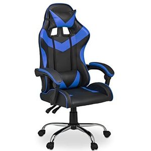 Relaxdays Gaming stoel, racing-look, draaibaar, in hoogte verstelbaar, hoofd- en lendenkussen, HxBxD: 133x68x60 cm, zwart-blauw