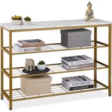 Relaxdays wandtafel marmer - sidetable goud - haltafel - muurtafel - smalle bijzettafel - wit