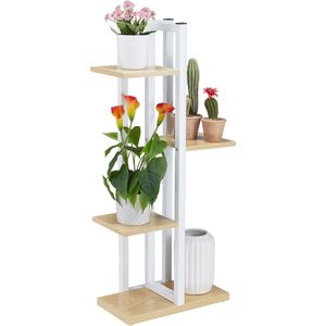 Relaxdays plantenrek metaal, met 4 etages, binnen, woonkamer, HxBxD:93 x 42,5 x 22,5 cm, plantentrap, lichtbruin