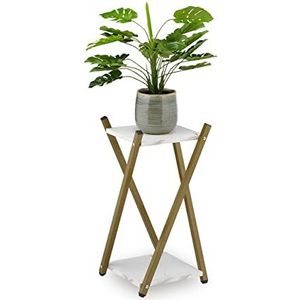 Relaxdays plantentafel binnen, 2 etages met marmerlook, klein, moderne plantenstandaard, HBD 99 x 29 x 29 cm, goud/wit