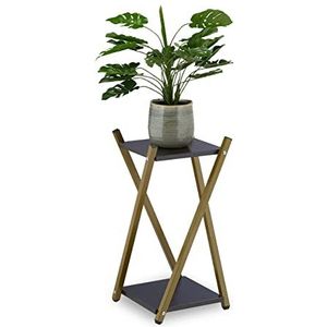 Relaxdays plantentafel binnen, 2 etages met marmerlook, klein, moderne plantenstandaard, HBD 99 x 29 x 29 cm, goud/zwart