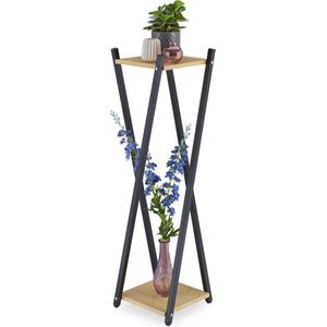 Relaxdays Plantenrek, 2 oppervlakken, houteffect, moderne bloemkruk, HLP: 99 x 29 x 29 cm, kolom, zwart-lichtbruin