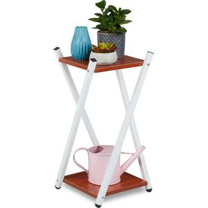 Relaxdays plantentafel met 2 etages - plantenstandaard binnen - bijzettafel planten - wit - roodbruin