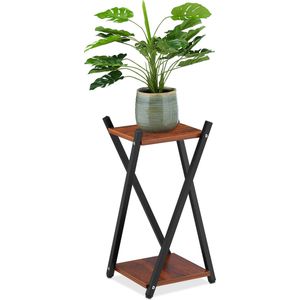 Relaxdays plantentafel binnen - plantenstandaard 2 etages - bijzettafel planten - staal - dark Brown