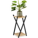 Relaxdays plantentafel binnen, 2 etages met houtlook, laag, moderne plantenstandaard, HBD 57x29x29 cm, zwart/lichtbruin