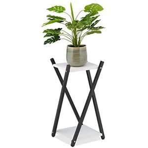 Relaxdays plantentafel binnen, 2 etages met houtlook, laag, moderne plantenstandaard, HBD 57 x 29 x 29 cm, zwart/wit