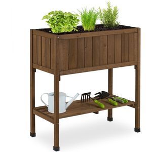 Relaxdays Houten Moestuinbak – Verhoogde Plantenbak Met Plank Voor Balkon En Terras