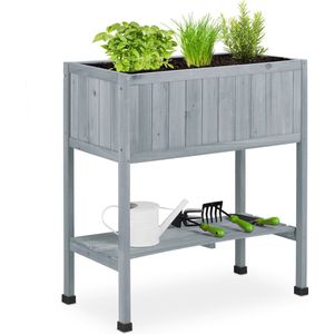 Relaxdays Moestuintafel Hout - Moestuinbak - Poten - Kweektafel - Plantenbak - Mini Garden - Grijs