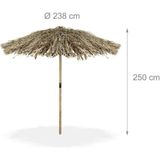 Hawaii Sonnenschirm, Strandschirm HxØ: 250 x 238 cm, handgefertigt, Holz & Palmenblatt, wetterbeständig, natur - Relaxdays