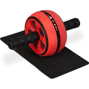 Relaxdays ab-wheel met kniemat - fitnesswiel - buikspiertrainer - antislip - kleurkeuze - rood