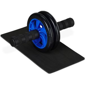 Relaxdays buikspiertrainer - trainingswiel - met kniemat - ab-roller - fitnesswiel - blauw