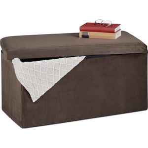 Relaxdays zitbank met opbergruimte - 80 liter - fluweel - 38 x 77 x 39 cm - bruin