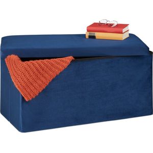 Relaxdays opvouwbare opbergbank - halbank fluweel - stoffen zitbank met opbergruimte - hal - blauw