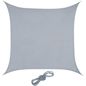 Relaxdays schaduwdoek vierkant, polyester, concave vorm, waterafstotend, inclusief scheerlijnen, 2 x 2 m, lichtgrijs