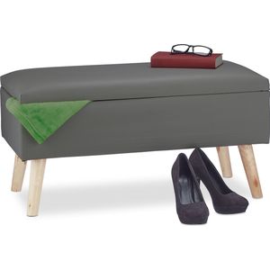 Relaxdays zitbank met opbergruimte - 40 l - deksel - houten poten - kunstleer - 40x80x39,5 cm - donkergrijs