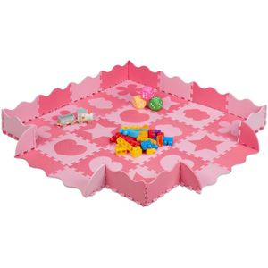 Relaxdays 52-delige Speelmat Foam - Puzzelmat - Vloerpuzzel - Speeltegels Kinderen - Zacht - Roze