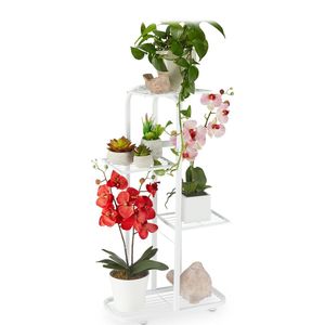 Relaxdays plantenrek - metaal - planten etagere - bloemenrek binnen - buiten - kruidenrek - wit