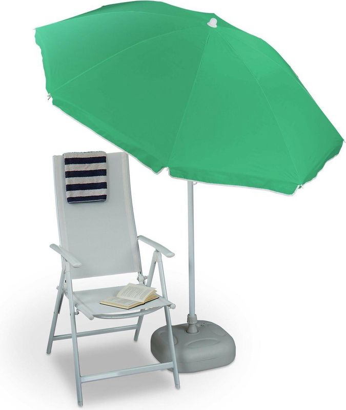 Sonnenschirm, ø 180 cm, höhenverstellbar, kippbar, Balkonschirm, rund, Polyester, Stahl, Strandschirm, rot - Relaxdays