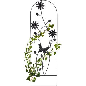Relaxdays plantenklimrek metaal, bloemen design, rankhulp voor klimplanten, in de grond, HxB 120 x 40 cm, zwart