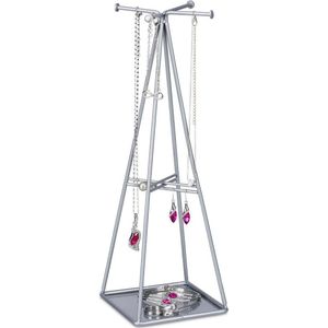 Relaxdays Sieradenhouder Metaal - Sieradenrekje Ketting - Rekje Sieraden - Oorbellenrekje - Zilver