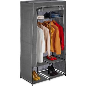 Relaxdays stoffen kledingkast - 2 kledingroedes & 6 vakken - opvouwbaar - met hoes - 174x90x45 cm - antraciet