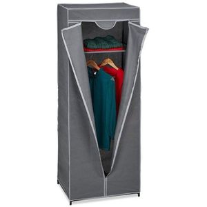garderobekast stof - met kledingstang en plank - rits - 157x60x45 cm - campingkast - antraciet