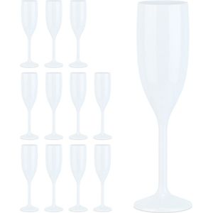 Relaxdays Plastic champagneglazen - 12 stuks - cavaglazen - herbruikbaar - kunststof - wit
