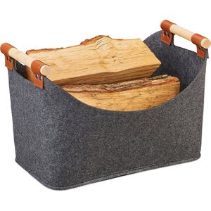 Montana Xl 60l vilten mand & houten mand voor brandhout - lederen Montana Xl 60l vilten mand & houten mand voor brandhout - lederen