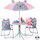 Relaxdays tuinset kinderen - kindertuinstoel - kindertafel - parasol - campingstoel kind - monster
