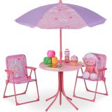 Relaxdays tuinset kinderen - kindertuinstoel - kindertafel - parasol - campingstoel kind - Unicorn