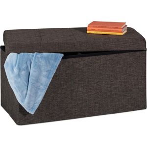 Relaxdays - Sitzbank, mit Stauraum, faltbar, gepolstert, mit Trennwand, 84 l, Flur, Schlafzimmer, Truhenbank, braun-grau