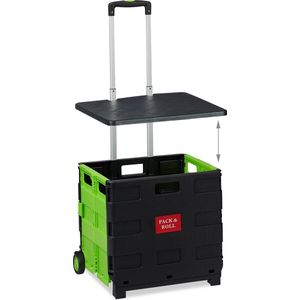 Relaxdays boodschappentrolley inklapbaar - vouwkrat met wielen - trolley - boodschappenkar - groen