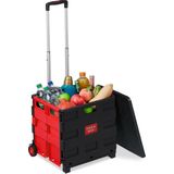 Relaxdays boodschappentrolley inklapbaar - vouwkrat met wielen - trolley - boodschappenkar - rood