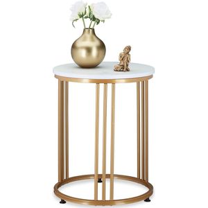 Bijzettafel - Rond - Wit - Marmer Look - Metaal