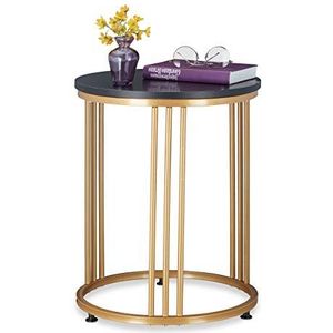 Relaxdays bijzettafel MARMO, rond, metaal & MDF, marmerlook, rond, salontafel HxD: 51x41, zwart/goud