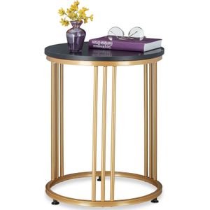 Bijzettafel - Rond - Marmer Look - Zwart - Metaal