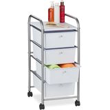 Relaxdays badkamer trolley - 4 lades - op wieltjes - 74 x 33 x 39 cm - opbergtrolley - zilver