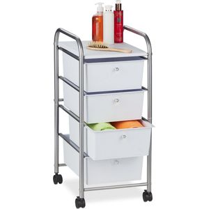 Relaxdays badkamer trolley - 4 lades - opbergtrolley keuken - op wieltjes - 74 x 33 x 39 cm - zilver
