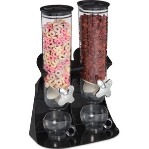 Relaxdays dubbele cornflakes dispenser - 2 houders - muesli dispenser - snoep automaat - zwart