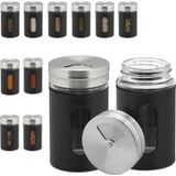 Relaxdays 12x kruidenpotje met strooideksel - set - strooibussen - strooipotjes 90 ml - zwart