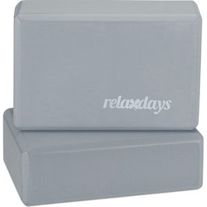 Relaxdays yogablok, set van 2, foam blok voor yoga en fitnessoefeningen, schuim, antislip, HBD: 8x23x15 cm, grijs