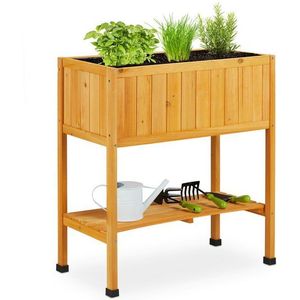 Relaxdays moestuintafel hout, kweekbak, HBD: 80,5x74x38 cm, tuin, balkon & terras, met folie, oranje
