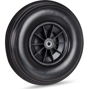 Relaxdays kruiwagenwiel 4.00-6 - rubber - kunststof velg - anti-lek - 3 adapters - 100 kg - zwart
