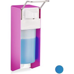 relaxdays desinfectie dispenser 500 ml - zeep dispenser - elleboog dispenser - zeeppomp roze