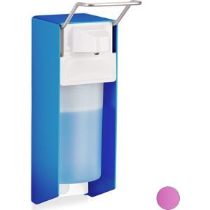relaxdays desinfectie dispenser 500 ml - zeep dispenser - elleboog dispenser - zeeppomp blauw