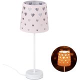 Nachttischlampe Kinder, Herzen, Stoff Lampenschirm, für Baby und Kind, Kinderlampe HxD: 43 x 16 cm, rosa-weiß - Relaxdays