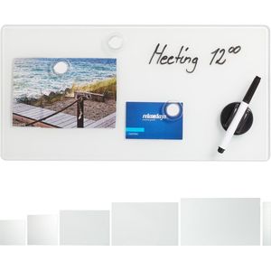 Relaxdays glassboard - glas - magneetbord - whiteboard - memobord - prikbord - wit - 20 x 40 cm