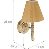 Relaxdays wandlamp binnen - muurlamp met lampenkap - lamp wandmontage - E14 - stof/metaal - messing