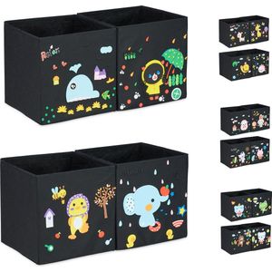 Relaxdays speelgoedmand kinderkamer - set van 4 - schuimstof stickers - design C - 31x31x31 cm